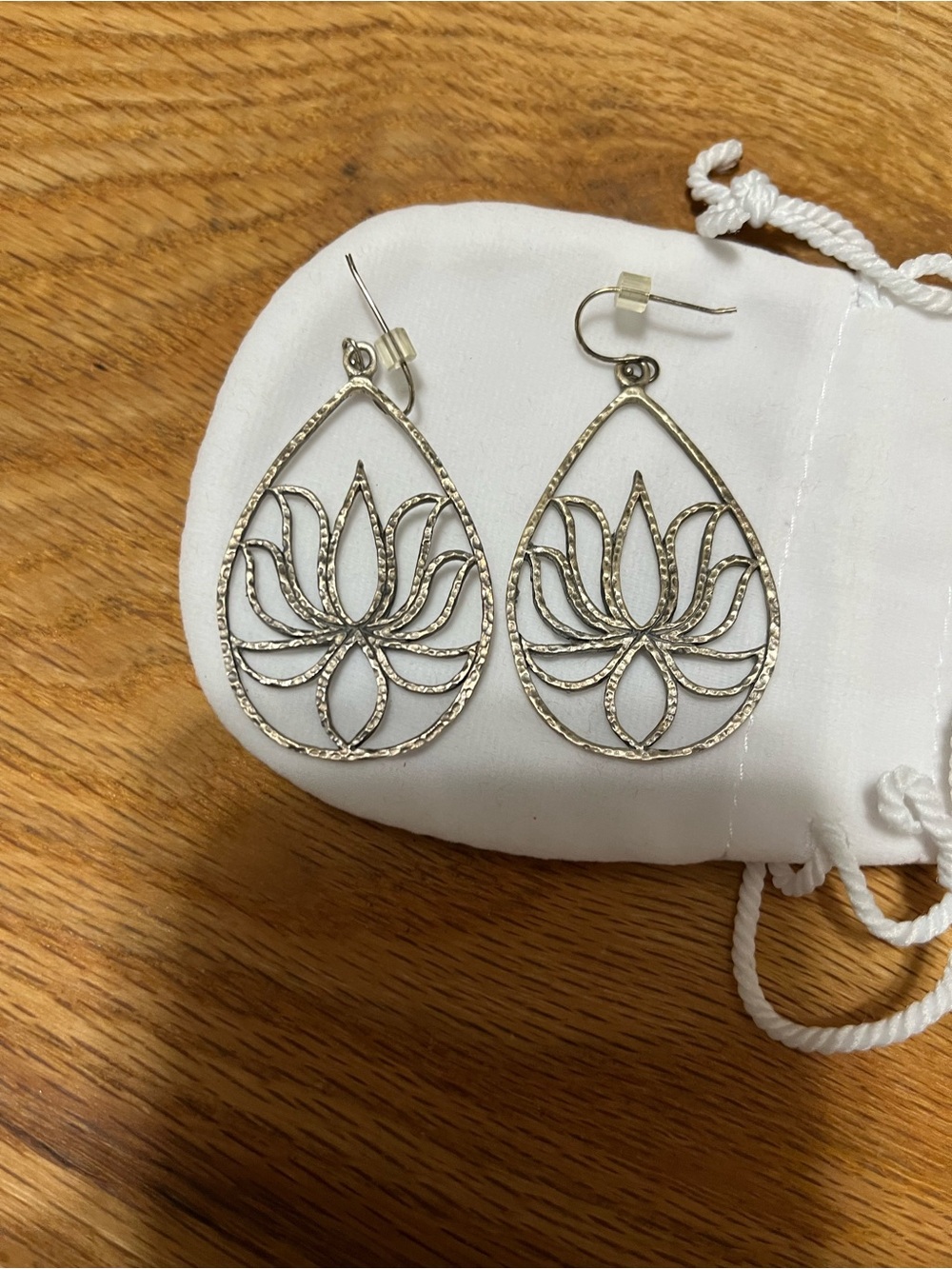 Silver Tone Satya Lotus Teardrop Dangle Earrings